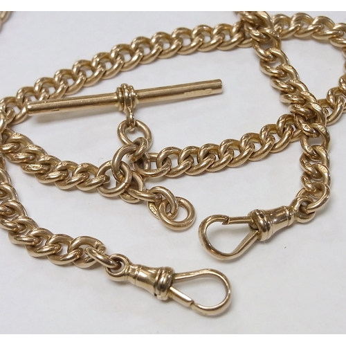 69 - A double Albert watch chain, 9ct gold.  417mm long / 40g