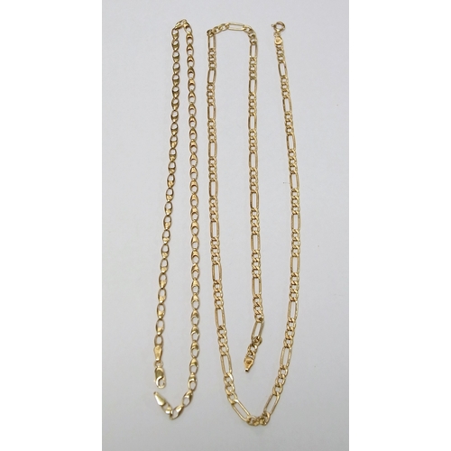 73 - A chain link necklace, 9ct gold, 610mm long; a necklace comprising tear-drop links, yellow metal mar... 
