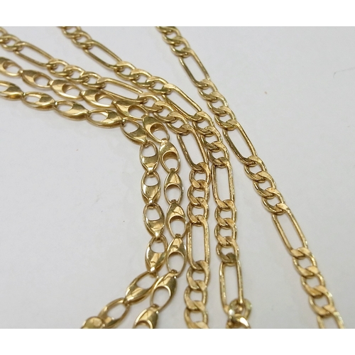 73 - A chain link necklace, 9ct gold, 610mm long; a necklace comprising tear-drop links, yellow metal mar... 