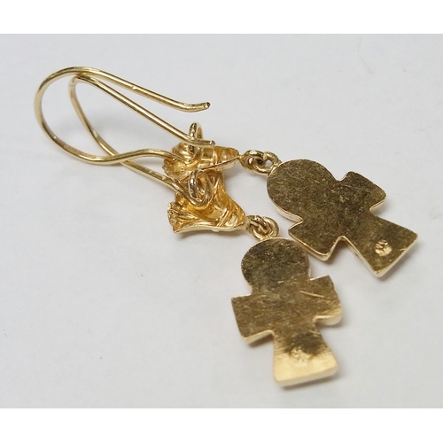 76 - An Ankh motif pendant, Egyptian yellow metal bearing assay mark set with lapis stones, 42mm long, th... 
