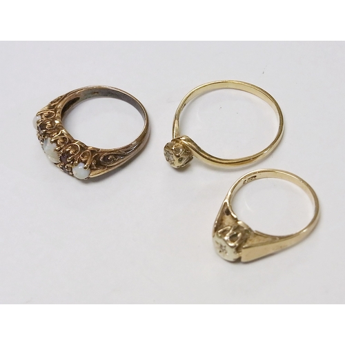 77 - Three 9ct gold stone set rings, a/f.  7g gross.
