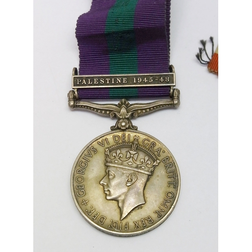 131 - A 1918 - 1962 George VI General Service Medal with Palestine 1945 - 48 clasp to 14045755 Pte J E Cla... 