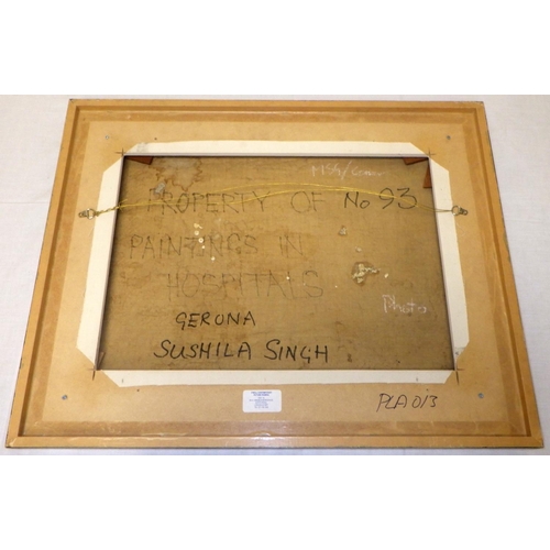 59 - Sushila Singh, signed oil on canvas bearing title  'Gerona' on verso. Framed, 46x61.
Artists resale ... 
