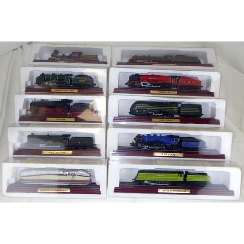 14 - A collection of Atlas Editions Locomotive Legends railways interest static models, all presented in ... 