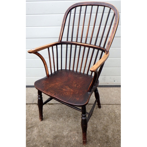 A 19th cen ash & elm stick back Windsor chair