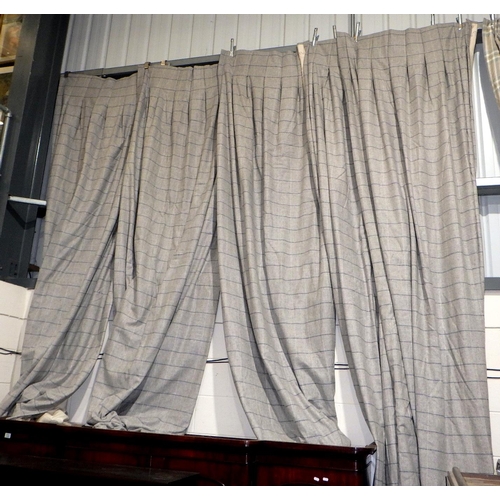 814 - Two pairs of grey check curtains, approx 320cm drop