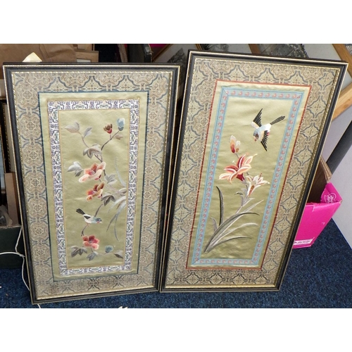 28 - A qty of misc prints, pair of Oriental silk work pictures etc (2)