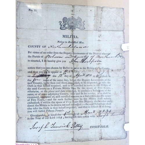 57 - A framed Militia notice dated 1831 Northumberland interest