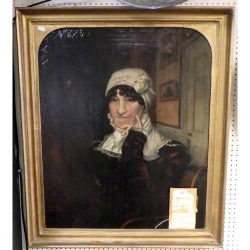 A large 19thC portrait of a lady, oil on canvas af