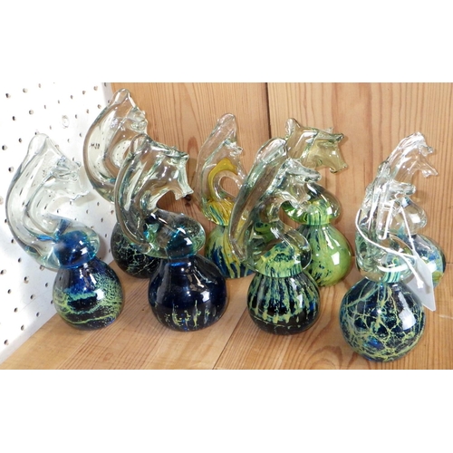 86 - A group of 8 Mdina glass seahorse paperweights