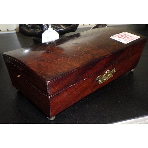 101 - A small 19thC mahogany dome top box together with a cast metal bust of a mother feeding and a small ... 