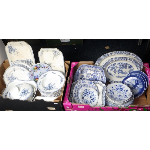 115 - Two boxes of misc blue & white table ware to inc Meissen, Meibloem dinner ware etc (2)