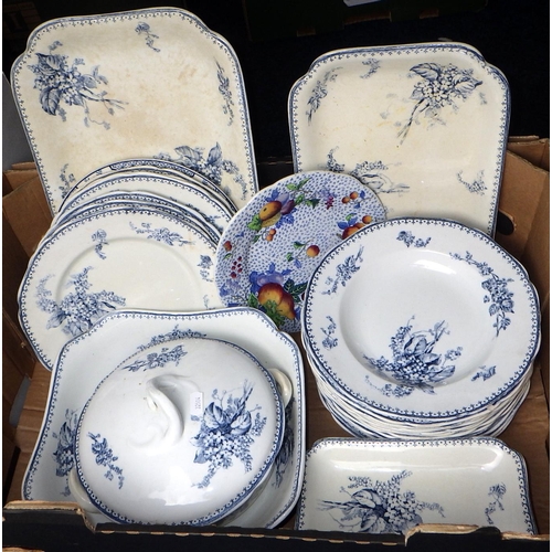 115 - Two boxes of misc blue & white table ware to inc Meissen, Meibloem dinner ware etc (2)