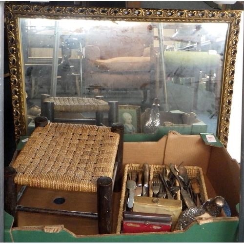 116 - A qty of silver plated cutlery, stool, mirror etc