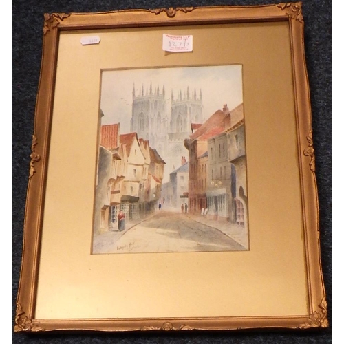 127 - A pair of York interest watercolours C J Norton together with an unsigned Venetian ? scene watercolo... 