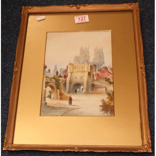 127 - A pair of York interest watercolours C J Norton together with an unsigned Venetian ? scene watercolo... 