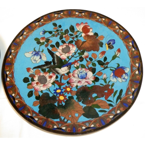 95 - Two Japanese cloisonne chargers 30cm diameter