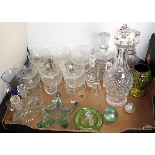 145 - A qty of misc glassware to inc decanters etc together with two boxes of misc ceramics af (3)