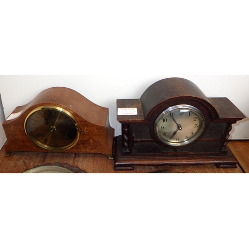 157 - Three early 20thC clocks together with a barometer (4)