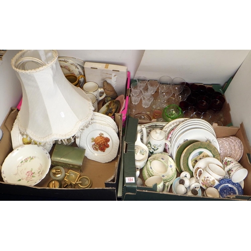 184 - A large qty of misc ceramics, glassware, onyx lamp, lighters etc (4)