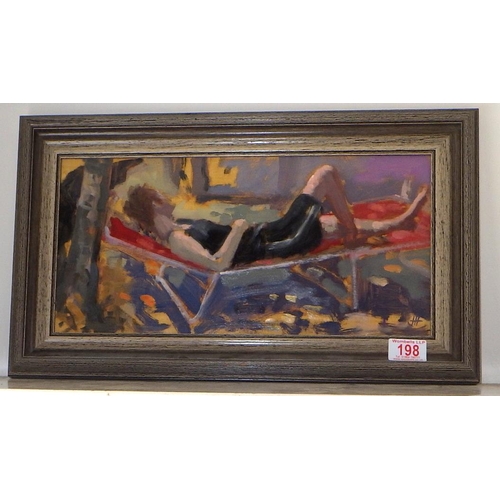 198 - James Hewitt (b. 1934): a James Hewitt framed painting of a reclining woman