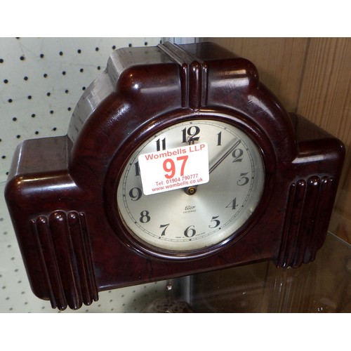 97 - A Bakelite Elco mantle clock 15cm tall