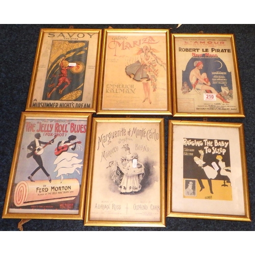 210 - A group of six framed stage advertising posters