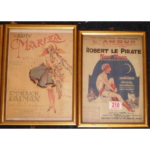 210 - A group of six framed stage advertising posters