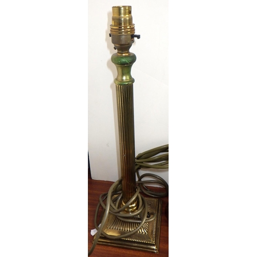 212 - A 19thC push up chamber candle holder together with two modern table lamps (3)