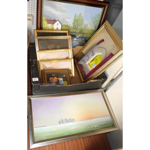 217 - A group of T Pegram framed landscapes and still life pictures