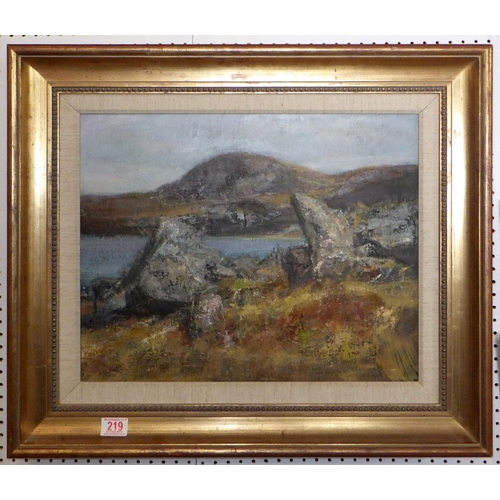 219 - A large framed oil coastal landscape 70 x 60xm, unsigned