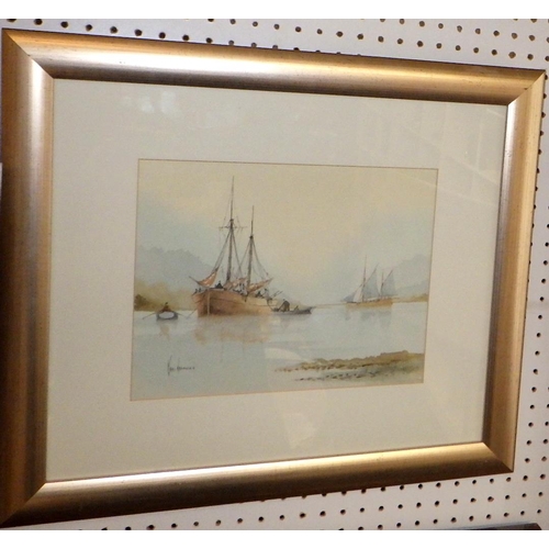 221 - A Ken Hammond sailing boat print together with further prints and a watercolour landscape (4)