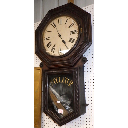 224 - A large American drop dial wall clock 85cm tall