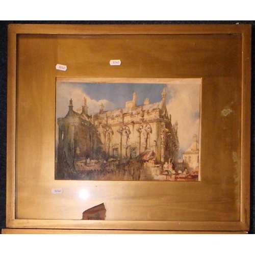 225 - A Venetian scene watercolour together with watercolour of a Gothic building (2)