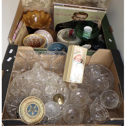 262 - Two boxes of misc collectable to inc glass ware, Yardley boxed doll etc