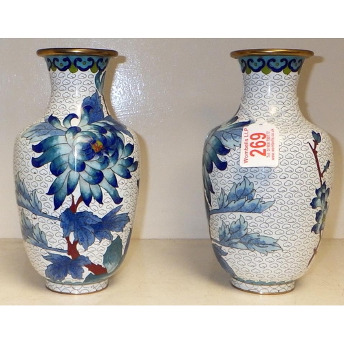 269 - A pair of cloisonne vases 20cm tall, af 1 ding