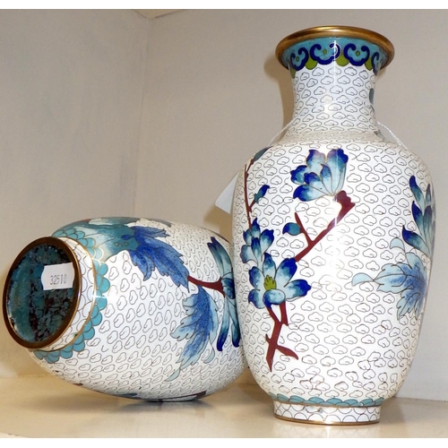 269 - A pair of cloisonne vases 20cm tall, af 1 ding