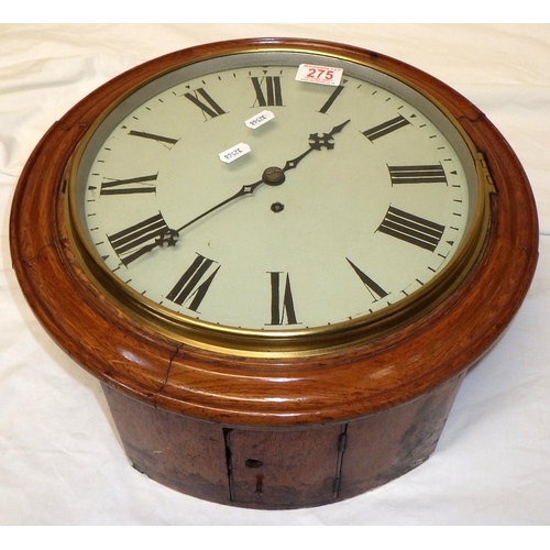 A 19thC fusee wall clock 40cm diameter inc oak  frame, ex Leeds Central Library