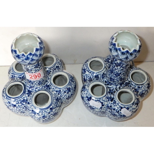 290 - A pair of Chinese blue and white tulip vases.  23cm tall