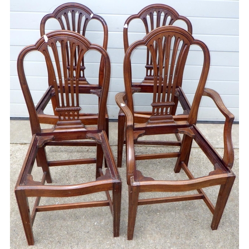 611 - Four Edwardian mahogany dining chair frames, lacking seats