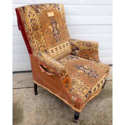 621 - A 19th cen upholstered armchair, a/f worm