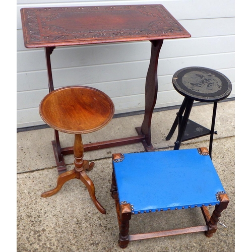 631 - A chip carved side table together with a stool and two further occasional tables (4)