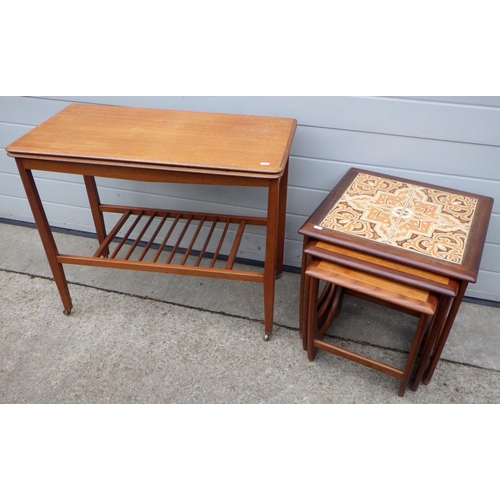633 - A tiled G.Plan nest of three occasional tables together with a teak folding card table (2)