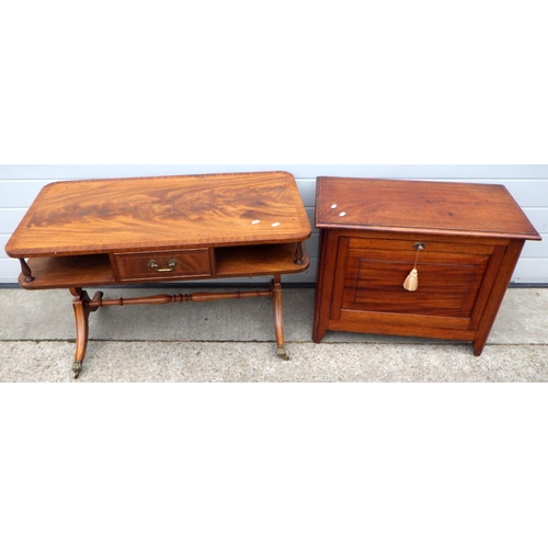 637 - A reproduction mahogany coffee table together with a mahogany low magazine cupboard (2)