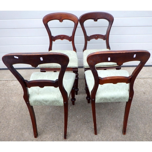 677 - Four Victorian balloon back dining chairs, stamped J. Reilly's Patent