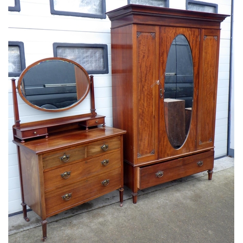 678 - An Edwardian mahogany single wardrobe and dressing chest (2)