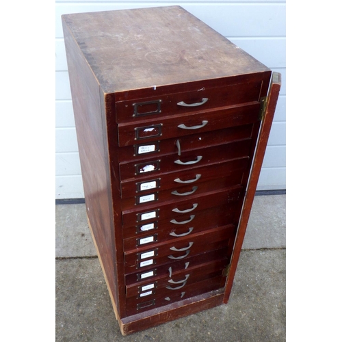 681 - A set of filing drawers, 89cm tall, handles a/f