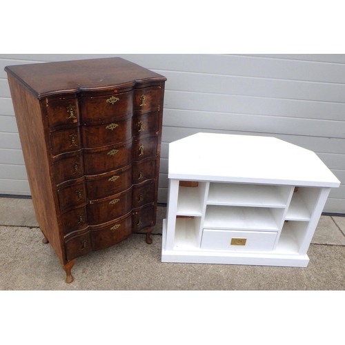 693 - A white painted t.v stand together with a walnut chest with later sides and feet  (a/f) (2)