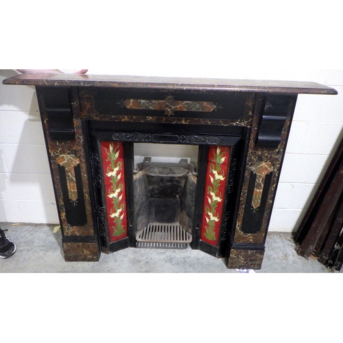 698 - A Victorian painted slate fire surround, 157cm wide with tiled inset, missing grate front