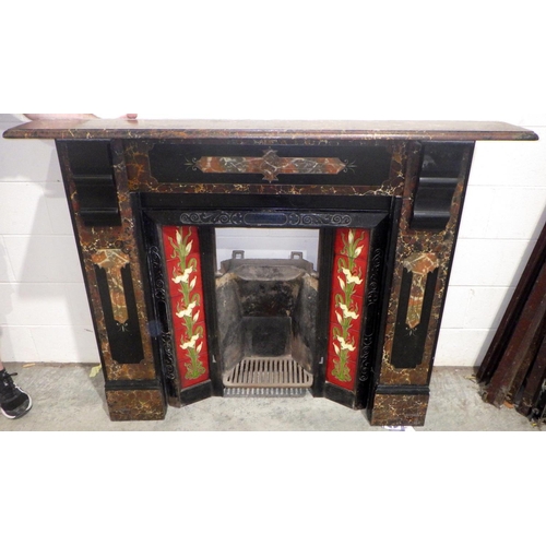 698 - A Victorian painted slate fire surround, 157cm wide with tiled inset, missing grate front